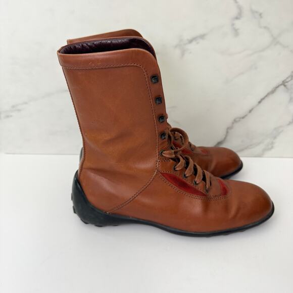 Tod's Womens Combat Boot Size 36/ 6 Leather Lace Up Neutral Biker Classic Brown - Picture 2 of 12